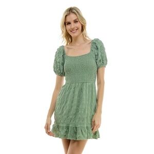 Elegant Green Puff Sleeve Dress